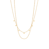 Elegant Double Layered Beaded Diamond Necklace, 18K gold-plated with modern stacked design, perfect for adding sophistication to any outfit.