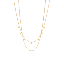 Elegant Double Layered Beaded Diamond Necklace, 18K gold-plated with modern stacked design, perfect for adding sophistication to any outfit.