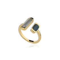 Elegant Double Stone Aesthetic Ring, 18K gold-plated with contrasting rectangular stones, featuring a minimalist geometric design for a modern, stylish look.