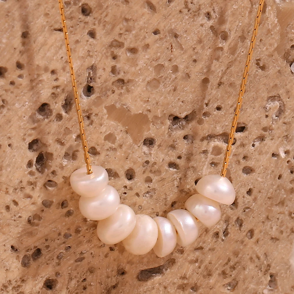 Elegant natural pearl beads necklace featuring 18k gold plated chain and freshwater pearls for timeless beauty