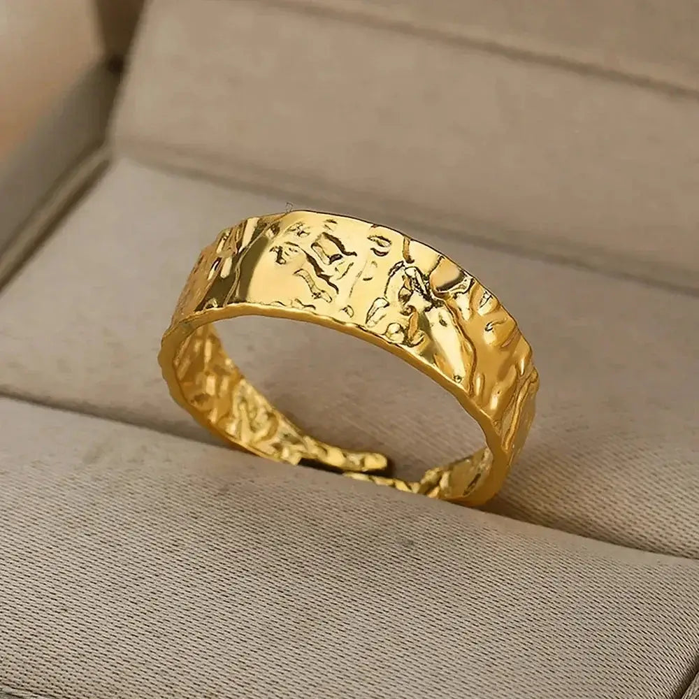 Exquisite 18k gold-plated statement ring with unique adjustable design, perfect as a bold standalone piece for modern style.