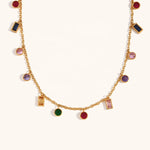 Beautiful Gemstone Rainbow Charm Necklace Bracelet, 18K gold-plated with colorful stones, perfect for a bright and cheerful style.
