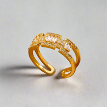 Gold-toned Beautiful Jewel Ring with clear crystal pavé band