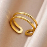Gold-plated minimalist line ring with adjustable fit, ideal for stacking and everyday wear