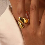 Elegant Gold-Plated Chunky Waterdrop Ring, adjustable and hypoallergenic, designed for a bold, modern look perfect for any occasion.