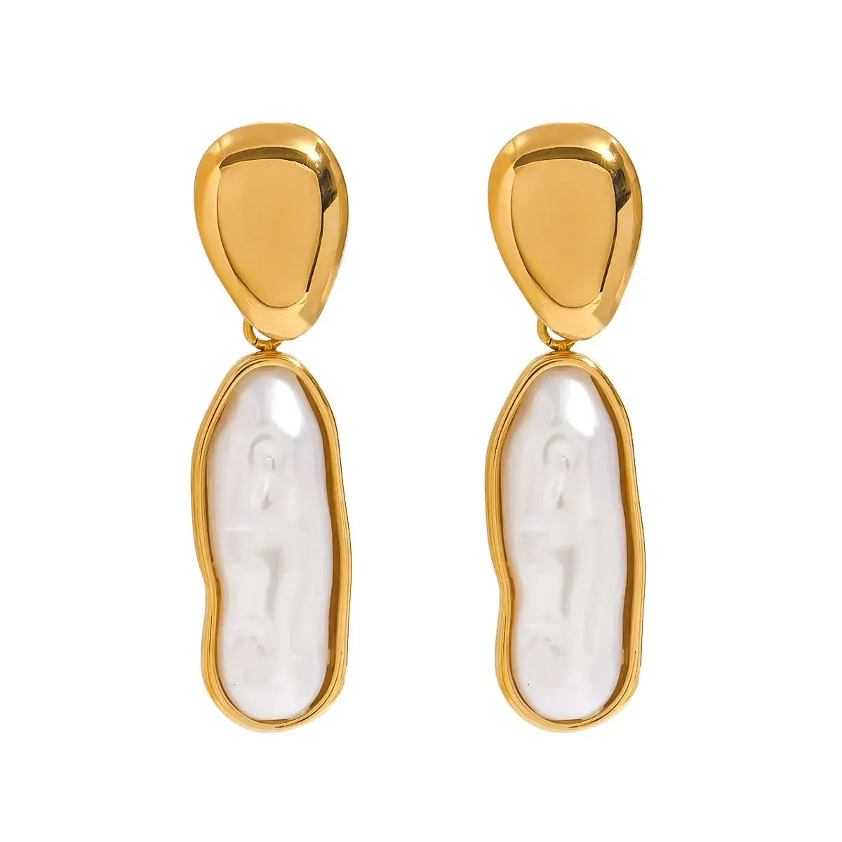 Elegant Gold-Plated Contemporary Pearls Drop Earrings with bold, irregular pearls and sleek design, perfect for both casual and formal styles.