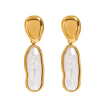 Elegant Gold-Plated Contemporary Pearls Drop Earrings with bold, irregular pearls and sleek design, perfect for both casual and formal styles.