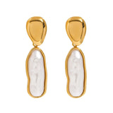 Elegant Gold-Plated Contemporary Pearls Drop Earrings with bold, irregular pearls and sleek design, perfect for both casual and formal styles.