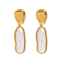 Elegant Gold-Plated Contemporary Pearls Drop Earrings with bold, irregular pearls and sleek design, perfect for both casual and formal styles.