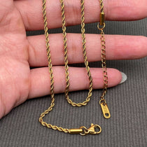 Gold plated twist chain necklace for women made of stainless steel with secure lobster clasp, ideal for daily wear.