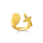 Elegant Gold Starfish Shell Ring, 18K gold-plated, adjustable design that adds a beachy charm and perfect for everyday or coastal-inspired outfits.