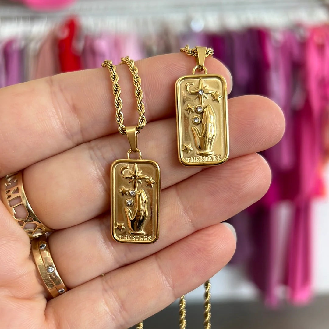 Stylish Star Tarot Card Necklace with cubic zirconia, a symbol of hope and possibility for those seeking inspiration and personal growth.