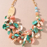 Multi Layer Color Bead Oval Chain Necklace