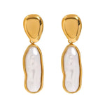 Sophisticated Gold-Plated Drop Earrings with irregular contemporary pearls, offering a chic and refined look for casual or formal wear.