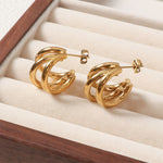 Layered Triple Hoop Gold Earrings, 18K gold-plated for a chic, modern design that enhances both everyday and special occasion outfits.