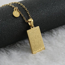 Libra zodiac tarot necklace with engraved gold-tone pendant, 18k gold-plated stainless steel, stylish and durable astrology jewelry gift.