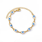 Stylish Light Blue Evil Eye Bracelet with 18K gold plating, designed for protection and good luck, perfect for everyday wear.
