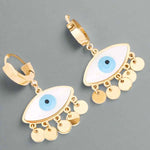 Lightweight shell evil eye earrings for women in gold-plated stainless steel with protective blue charm.