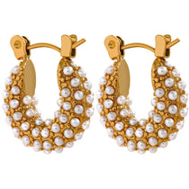 Luxury gold beaded hoop earrings made with waterproof stainless steel, timeless and stylish for everyday wear