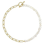 Timeless Vintage Chunky Clip Pearl Necklace, 18K gold-plated, offering a bold, elegant design that enhances both casual and formal looks.

