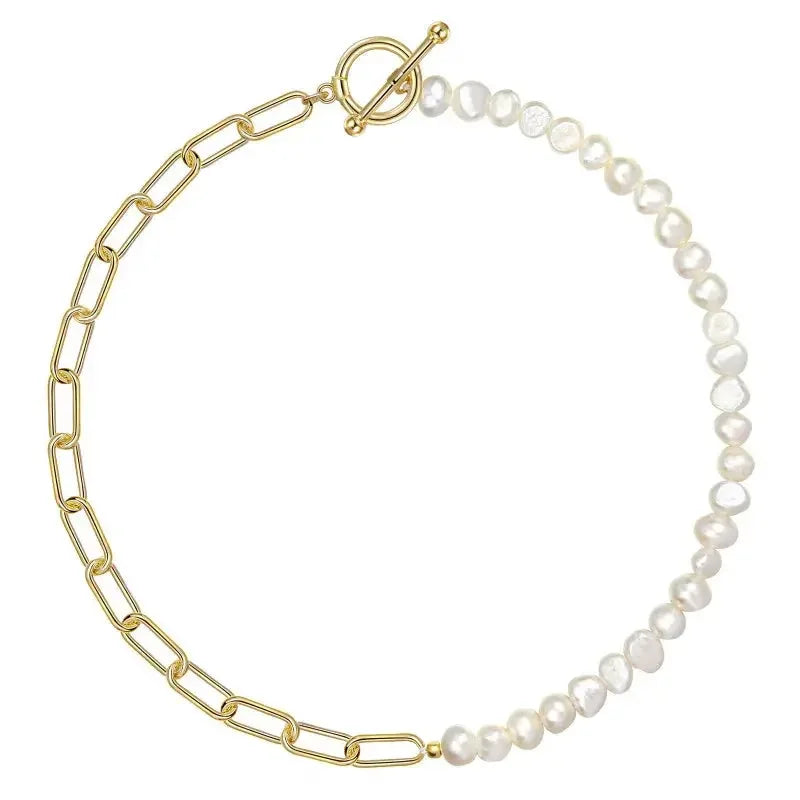 Timeless Vintage Chunky Clip Pearl Necklace, 18K gold-plated, offering a bold, elegant design that enhances both casual and formal looks.

