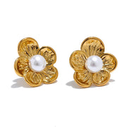 Radiant Pearl Flower Earrings — waterproof hypoallergenic genuine pearl stainless steel 18K gold-plated jewelry | Ezra Gems