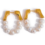 Royal White Pearl Hoop Earrings — waterproof hypoallergenic genuine pearl stainless steel 18K gold-plated jewelry | Ezra Gems