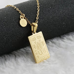 Scorpio zodiac tarot necklace with engraved gold-tone pendant, 18k gold-plated stainless steel, stylish and durable astrology jewelry gift.