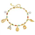 Stunning Sea-Inspired Colorful Charm Bracelet, 18K gold-plated with vibrant stones and sea-themed charms for a chic, eye-catching look.