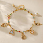 Vibrant Sea-Inspired Colorful Charm Bracelet, 18K gold-plated with a mix of stones and sea-inspired charms for a playful, stylish look.