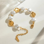 Sophisticated Seamless Circle Imitation Pearl Bracelet, 18K gold-plated with continuous ivory pearls for a refined, timeless style.