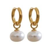 Simulated Pearls Dangle Earrings — waterproof hypoallergenic genuine pearl stainless steel 18K gold-plated jewelry | Ezra Gems