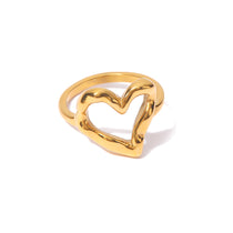 Elegant Stainless Steel Aesthetic Heart Ring, 18K gold-plated, featuring a delicate heart shape for a timeless, sophisticated look.