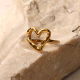 Sophisticated Stainless Steel Aesthetic Heart Ring, 18K gold-plated, symbolizing love with a timeless, elegant design.