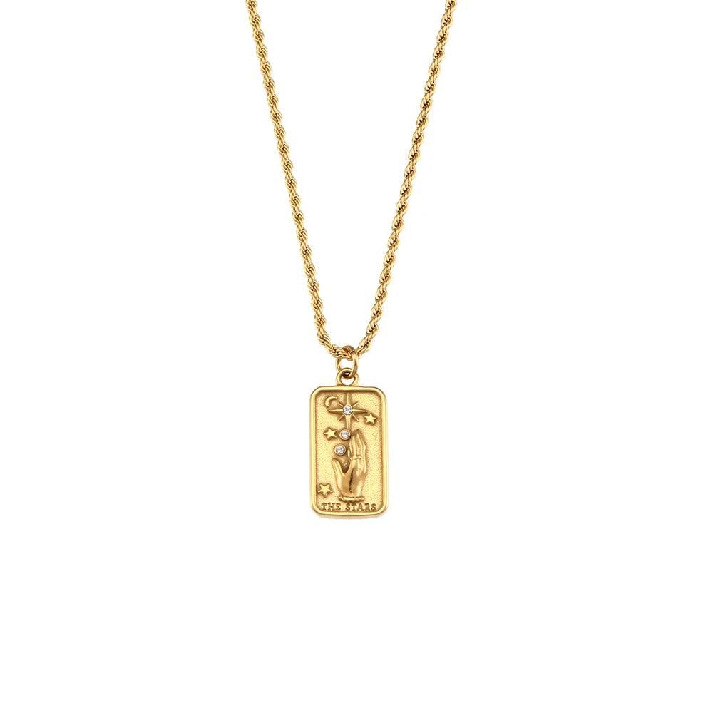 Elegant Star Tarot Card Pendant Necklace with cubic zirconia, symbolizing hope, purpose, and new beginnings, perfect for daily wear and inspiration.
