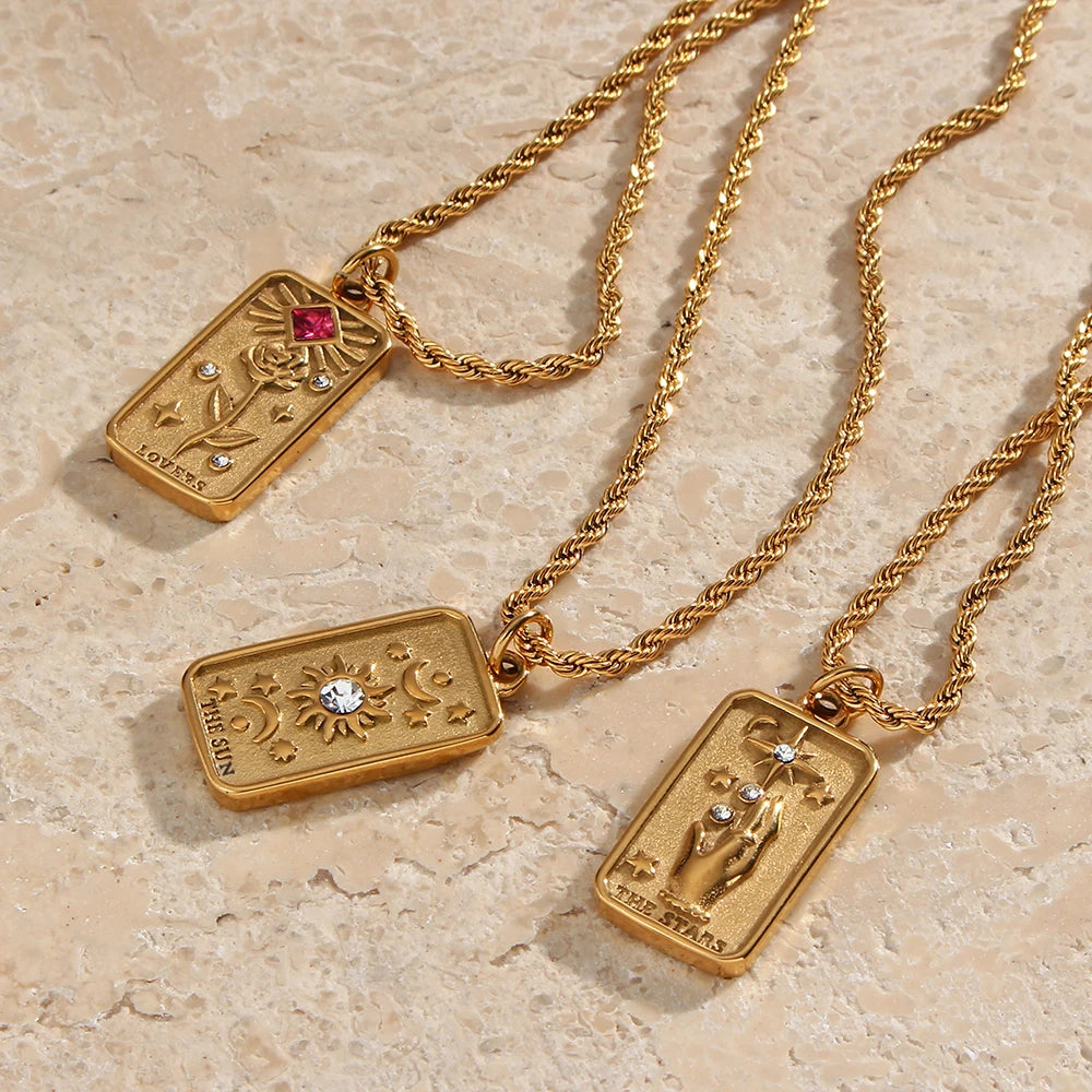 Inspiring Star Tarot Card Pendant Necklace with cubic zirconia, symbolizing hope, purpose, and new beginnings for a meaningful daily accessory.