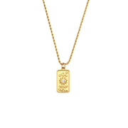 Gold Sun Tarot Card Pendant Necklace with cubic zirconia, symbolizing positivity, peace, and style, perfect for everyday wear.