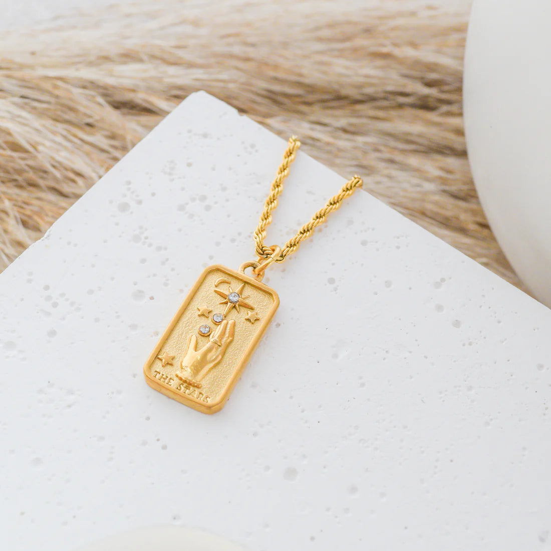 Symbolic Star Tarot Card Pendant Necklace with cubic zirconia, representing hope and purpose, ideal for adding meaning to your daily style.