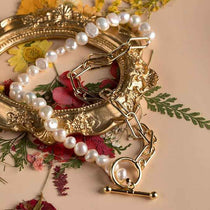 Vintage Yellow Gold Pearl Necklace — waterproof hypoallergenic genuine pearl stainless steel 18K gold-plated jewelry | Ezra Gems