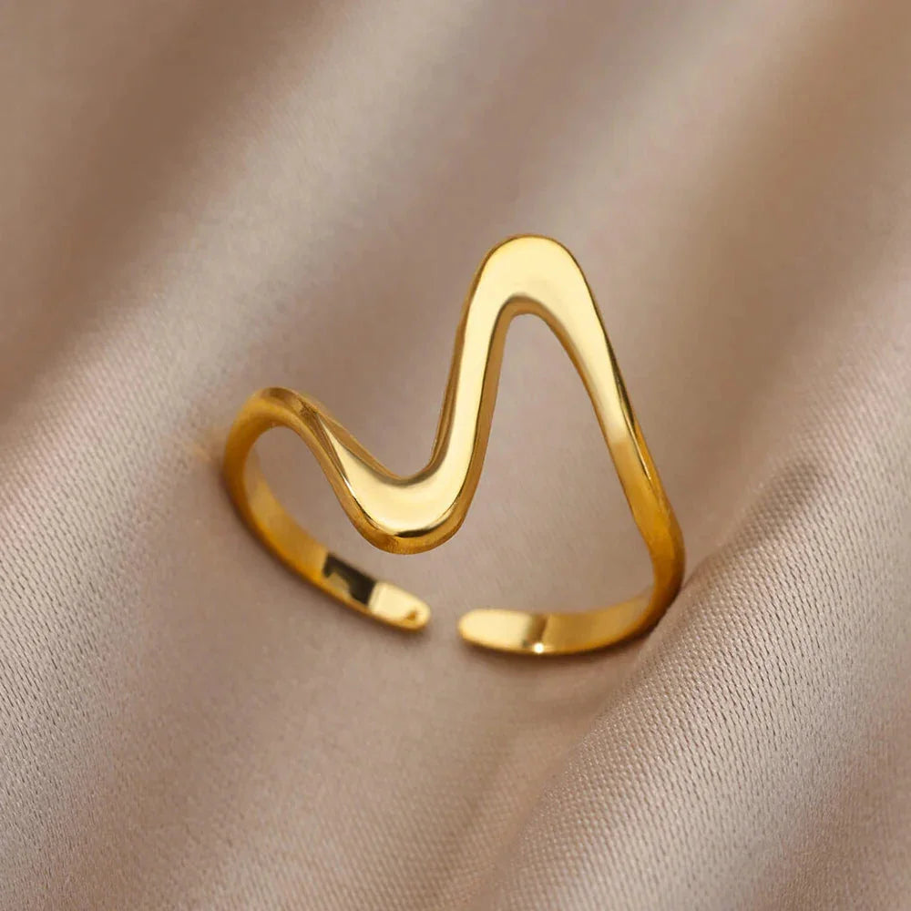 Stylish Wave Design Gold Plated Ring, 18K gold-plated with a sleek, modern look, ideal for both casual and formal outfits.